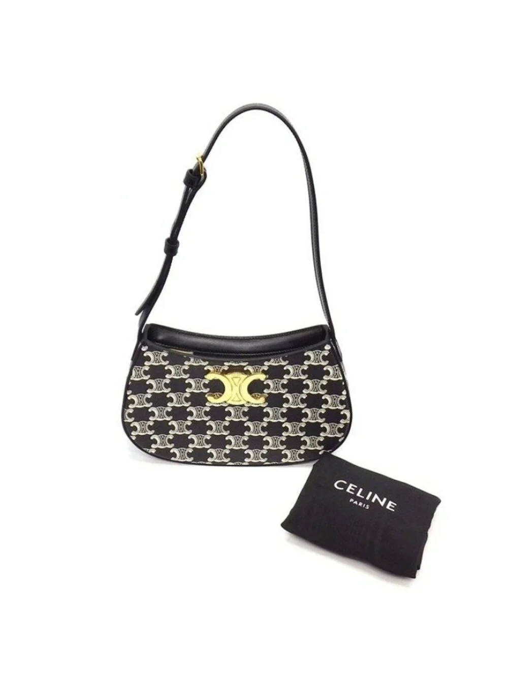 Celine Shoulder Bag Tilly Black White Triomphe Canvas Leather - Picture 11 of 11